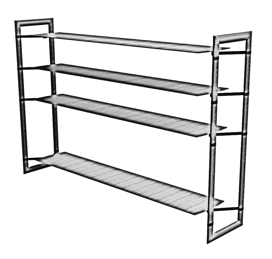 Estante em aço carbono, tampos LAMINADOS, base PINTADA e detalhe LATÃO