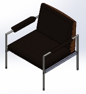 Poltrona fixa, base em aço carbono 
Encosto: Teca - Freijó - Tauari